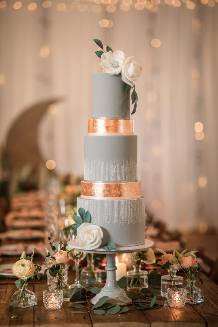 Winter Wedding Cakes Ideas Grey Copper Becky Harley Photography