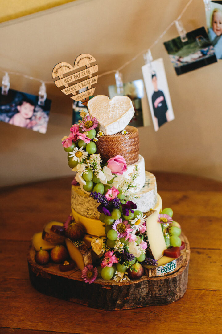Cheese Wedding Cake Flowers Decoration Idea Jessica O’Shaughnessy Photography