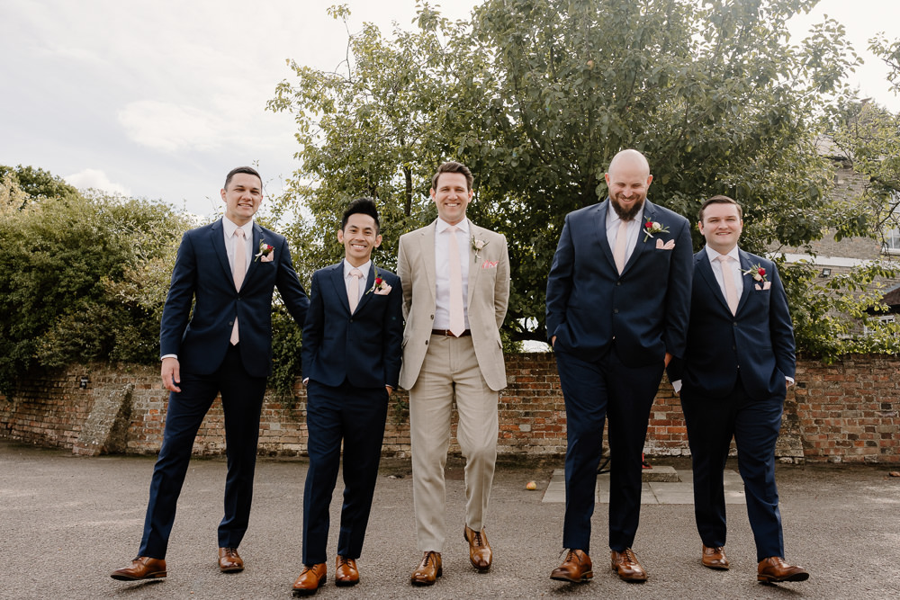 Groom Cream Suit Groomsmen Navy Suits Contemporary Countryside Wedding Steph Kiely Photography