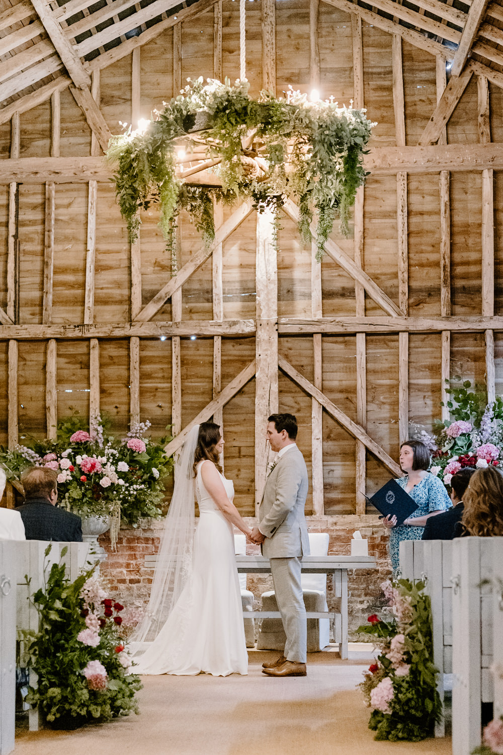 Barn Ceremony Greenery Hoop Aisle Flowers Contemporary Countryside Wedding Steph Kiely Photography