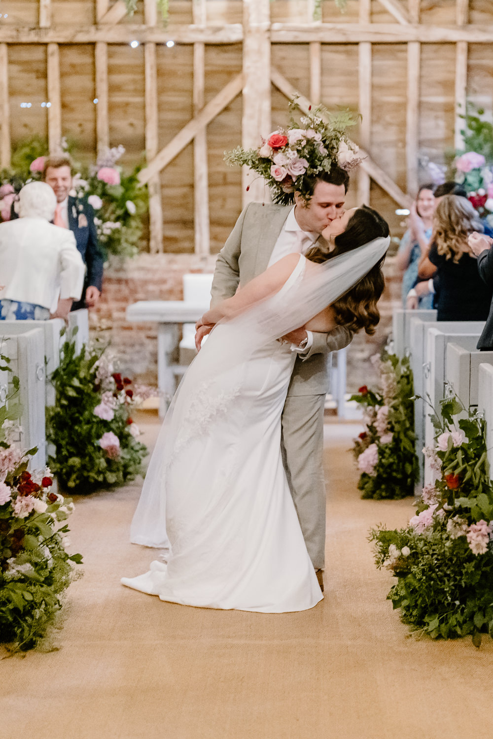 Barn Ceremony Greenery Hoop Aisle Flowers Contemporary Countryside Wedding Steph Kiely Photography