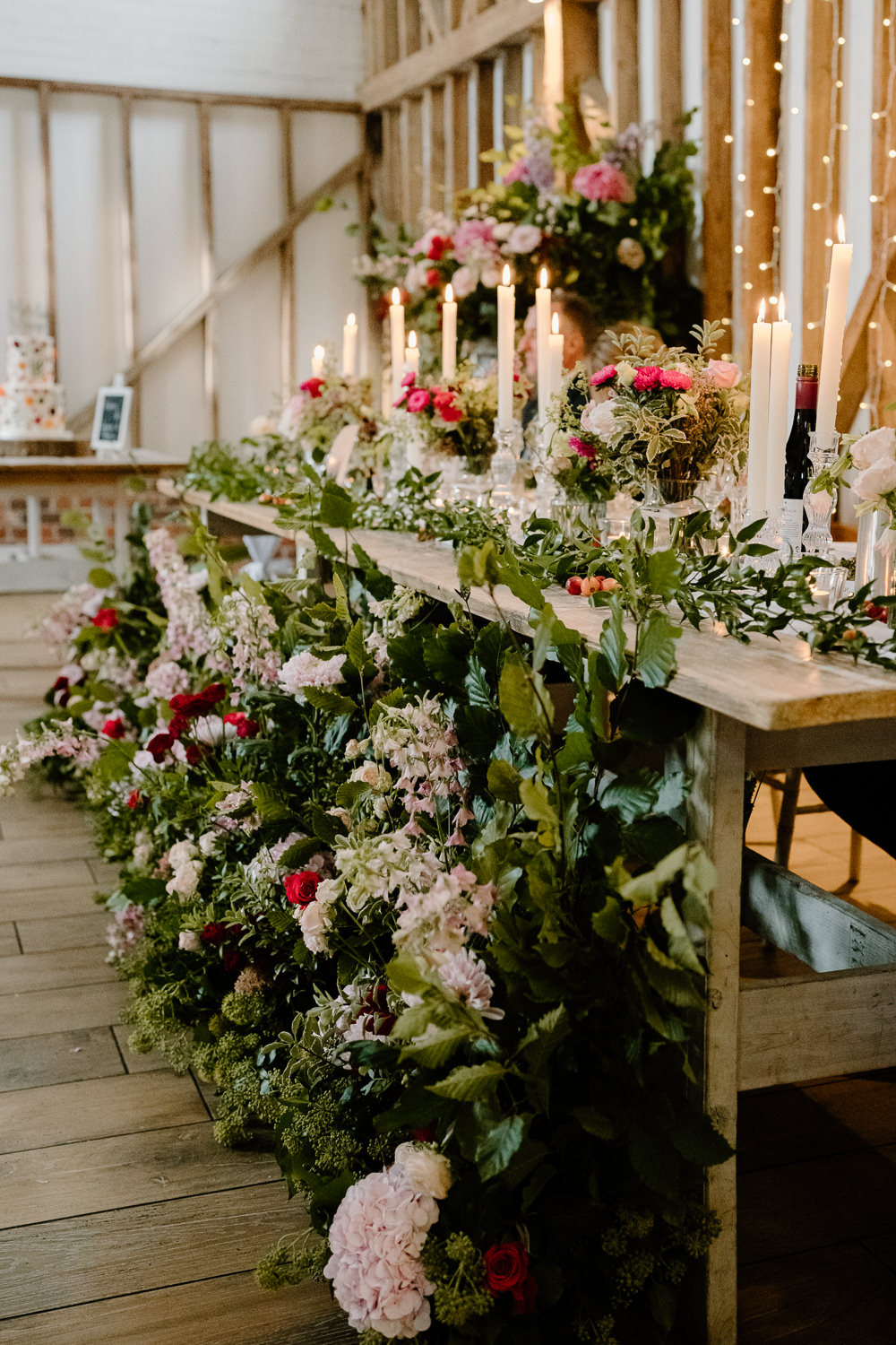 Candles Decor Meadow Flowers Top Table Floor Pink Red Greenery Rose Contemporary Countryside Wedding Steph Kiely Photography