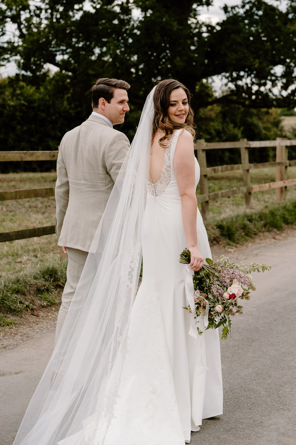 Dress Gown Bride Bridal Veil Contemporary Countryside Wedding Steph Kiely Photography