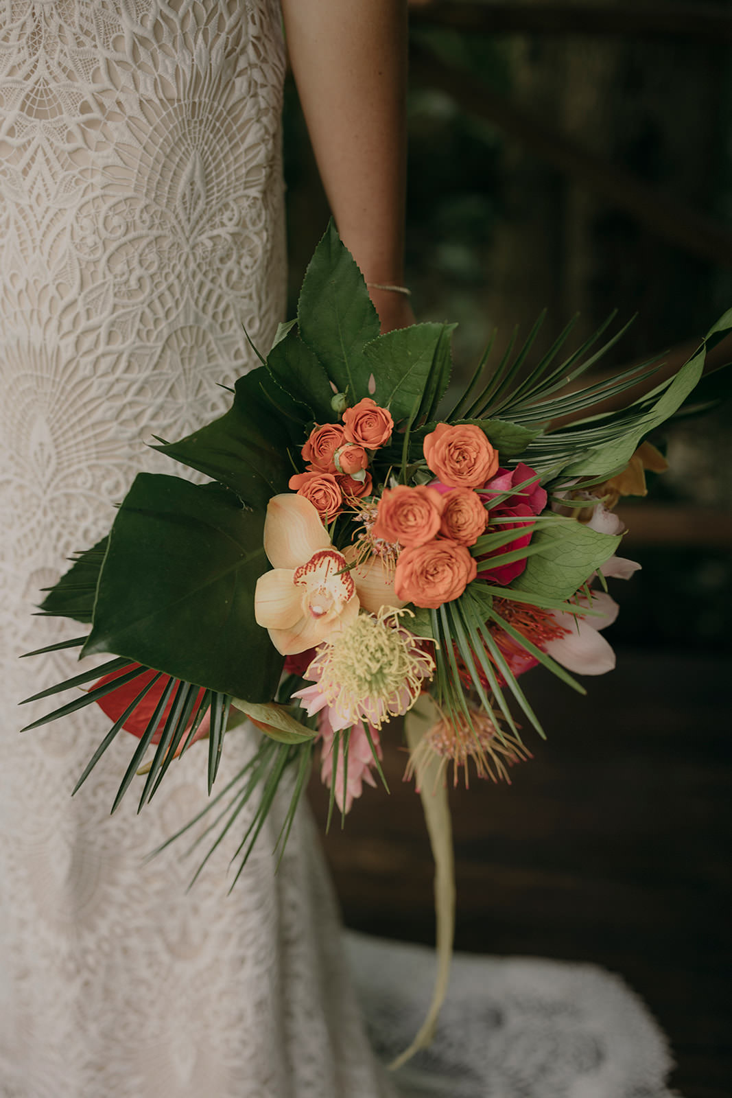 Tropical Bouquet Flowers Orchid Palms Bride Bridal Espacio Chechen Wedding Pablo Laguia