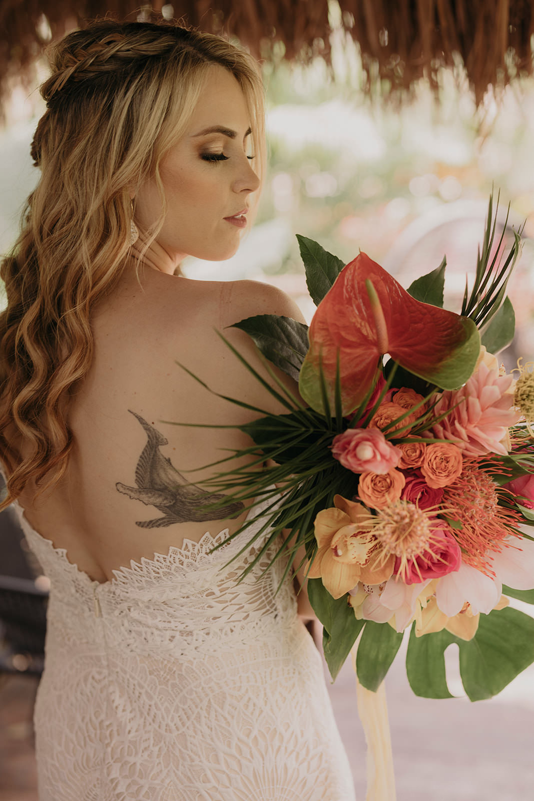Tropical Bouquet Flowers Orchid Palms Bride Bridal Espacio Chechen Wedding Pablo Laguia