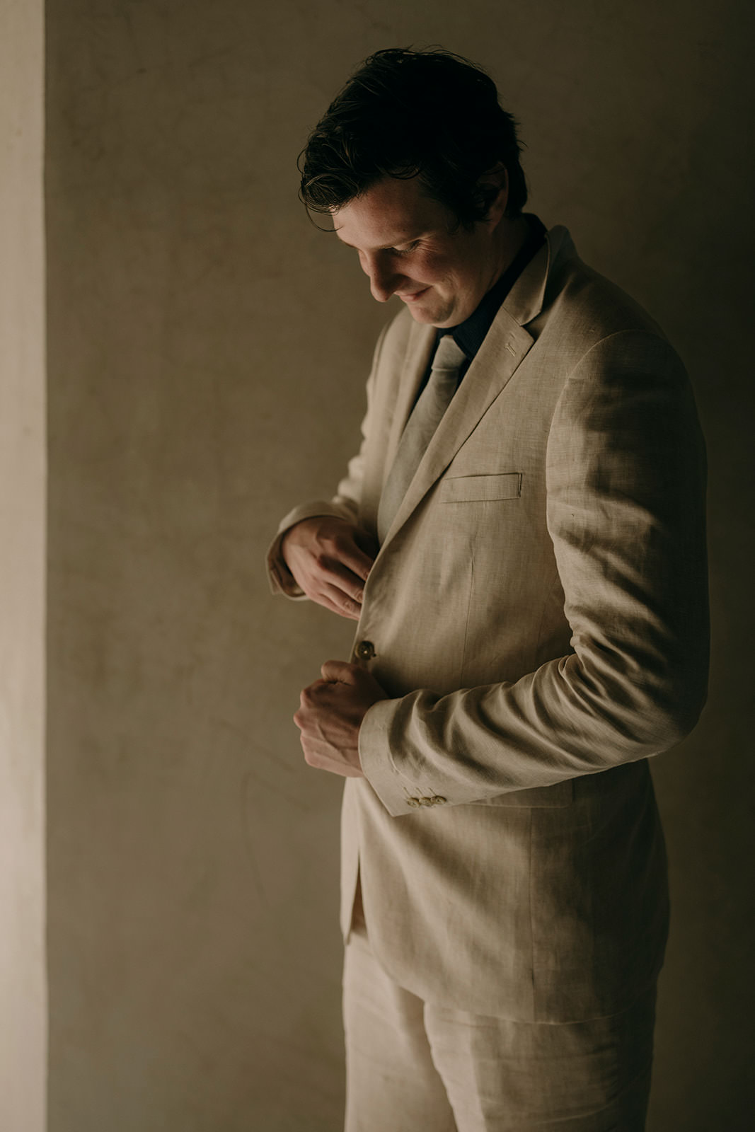Groom Cream Suit Black Shirt Espacio Chechen Wedding Pablo Laguia