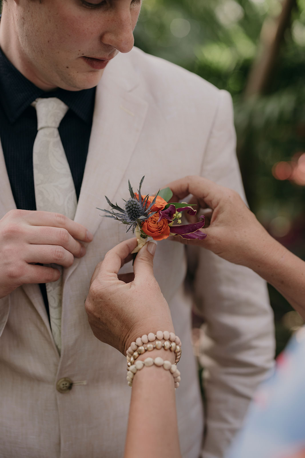 Tropical Buttonhole Flowers Espacio Chechen Wedding Pablo Laguia
