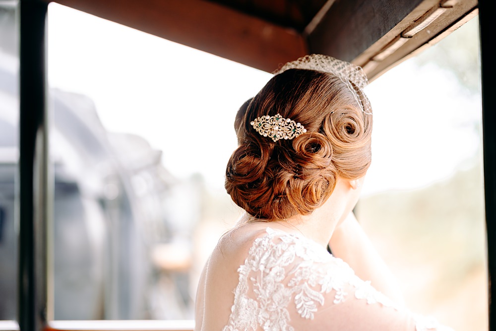 Bride Bridal Vintage Hairstyle Great Central Railway Wedding EKR Pictures