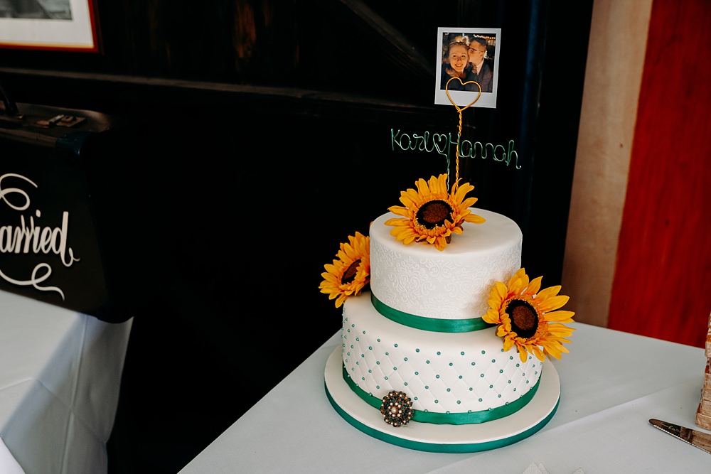Yellow Sunflower Teal Cake Great Central Railway Wedding EKR Pictures