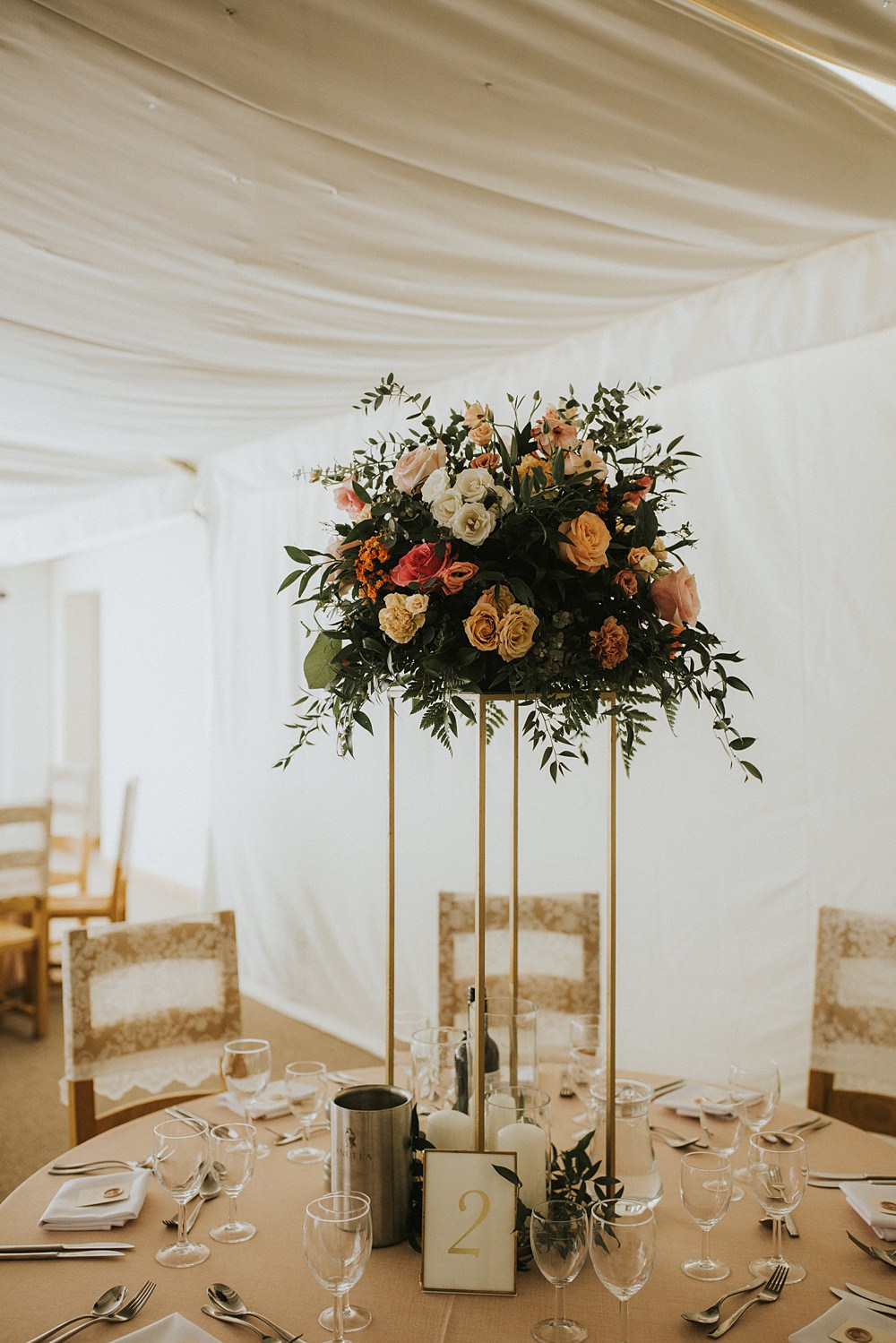 Tall Flower Centrepiece Arrangement Kent Coast Wedding Peter Reynolds Photography