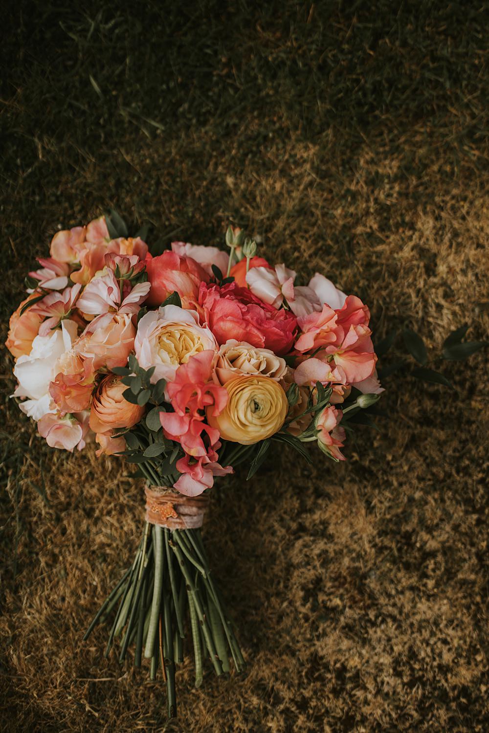 Bouquet Flowers Bride Bridal Pink Yellow Rose Ranunculus Kent Coast Wedding Peter Reynolds Photography