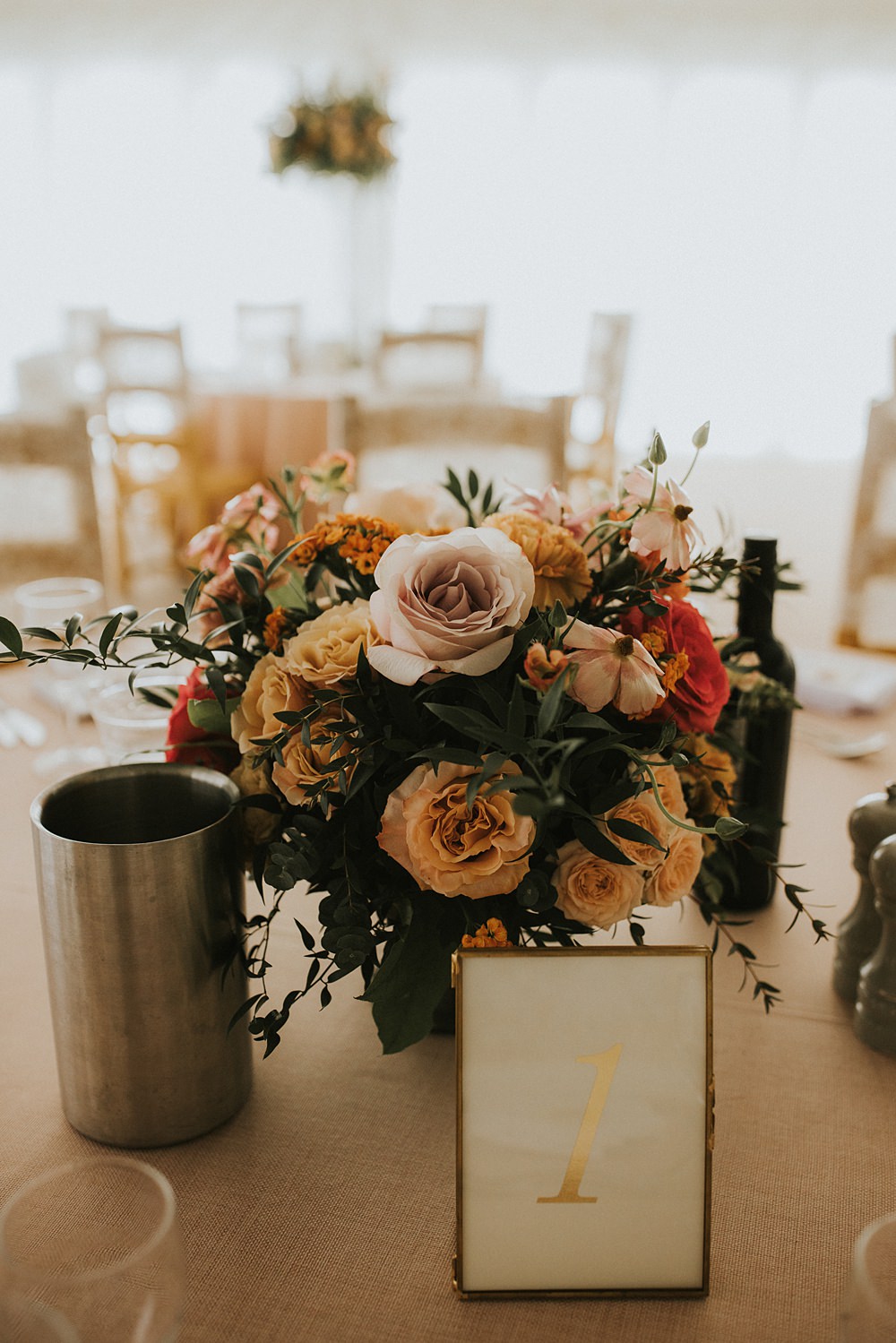 Centrepiece Table Flowers Rose Pink Yellow Kent Coast Wedding Peter Reynolds Photography