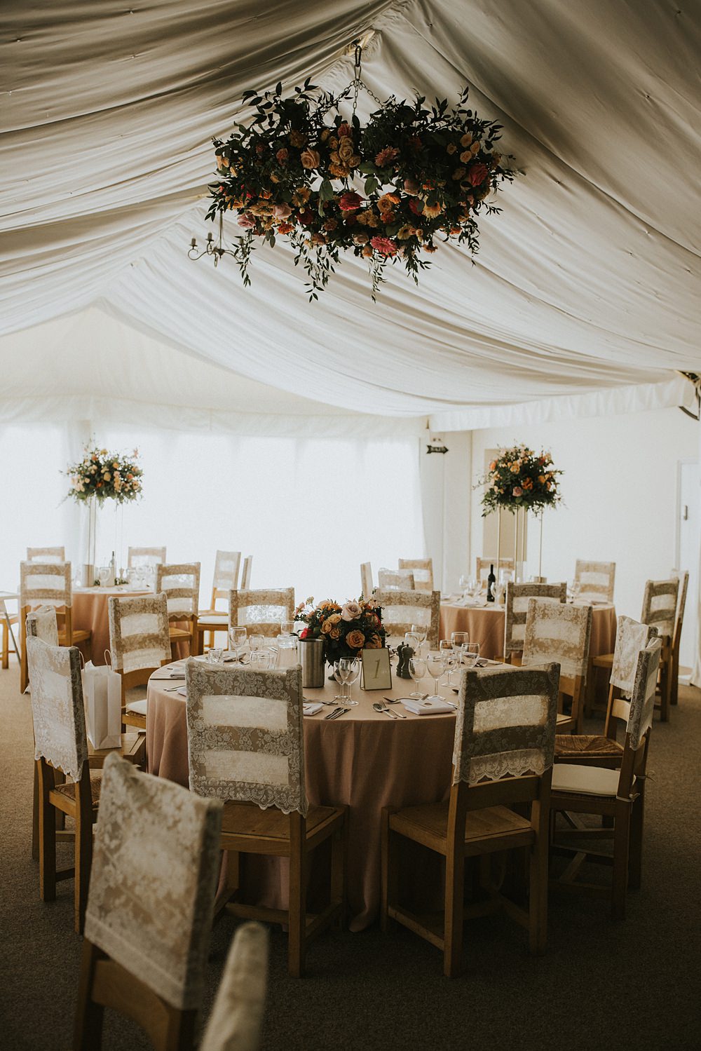 Marquee Reception Decor Flower Hoop Kent Coast Wedding Peter Reynolds Photography