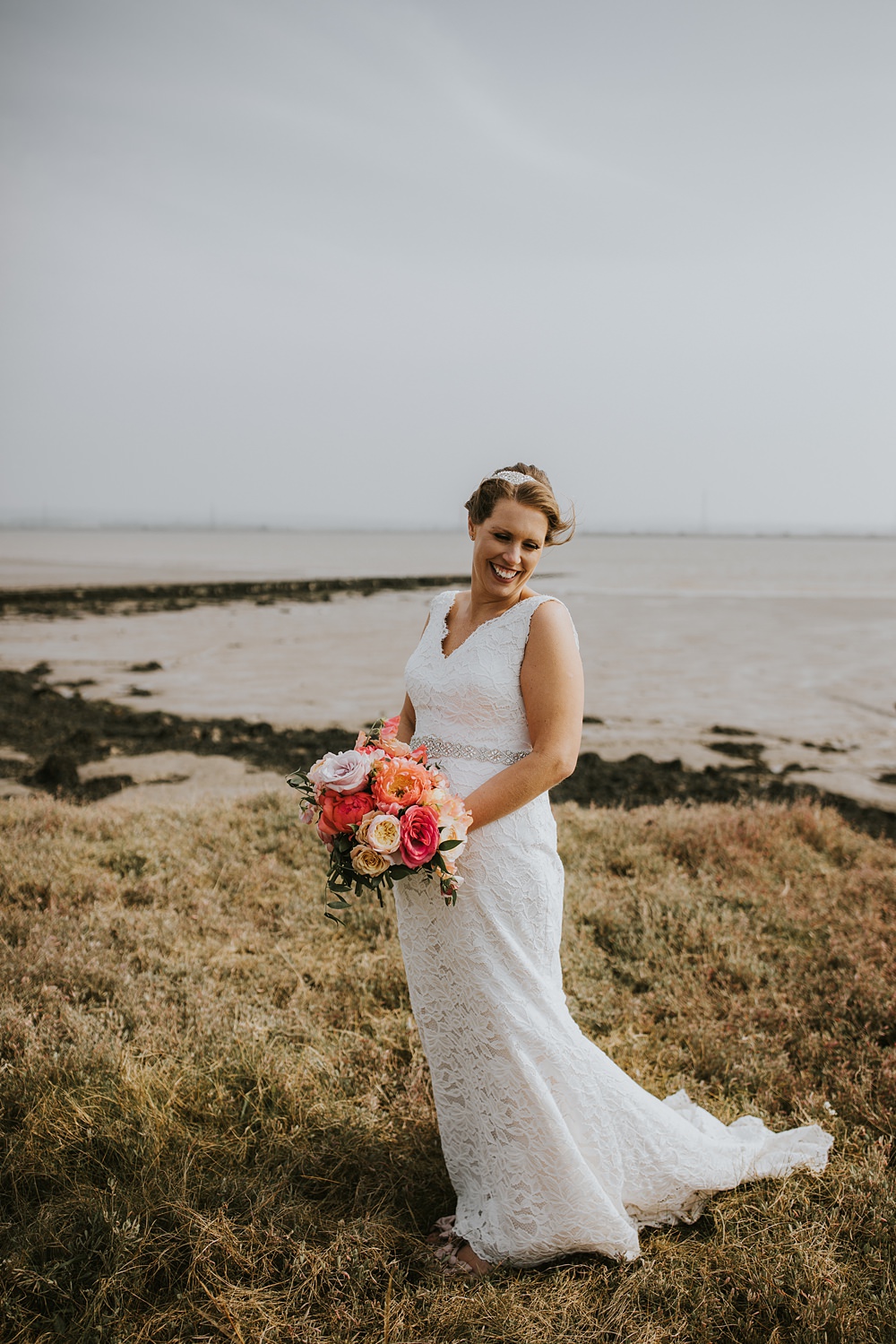 Dress Gown Bride Bridal Lace Diamante Belt Kent Coast Wedding Peter Reynolds Photography