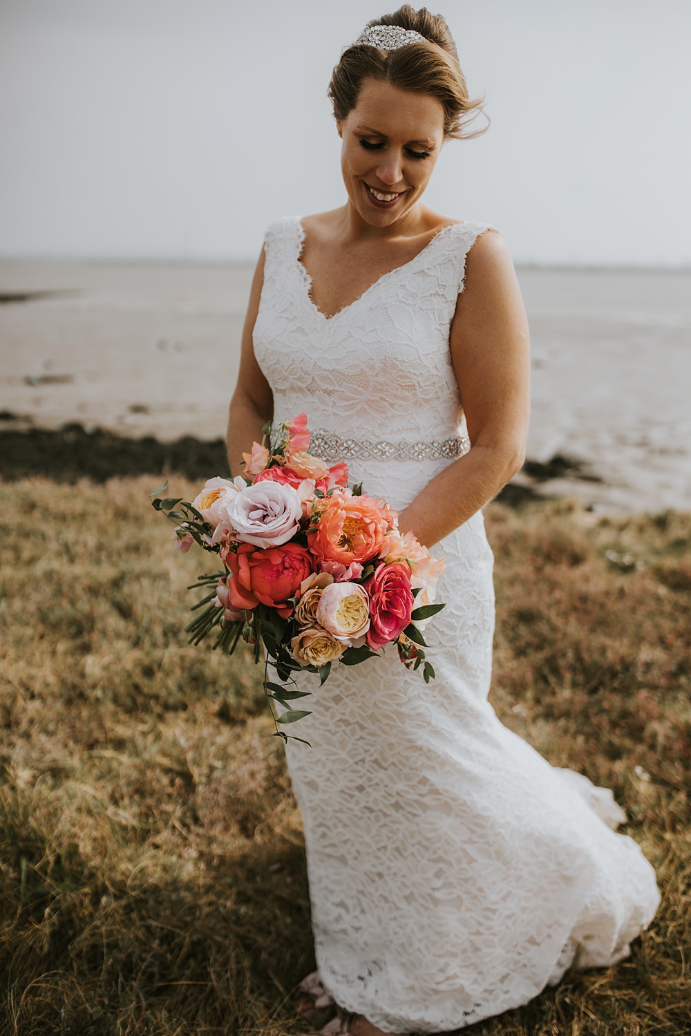 Dress Gown Bride Bridal Lace Diamante Belt Kent Coast Wedding Peter Reynolds Photography