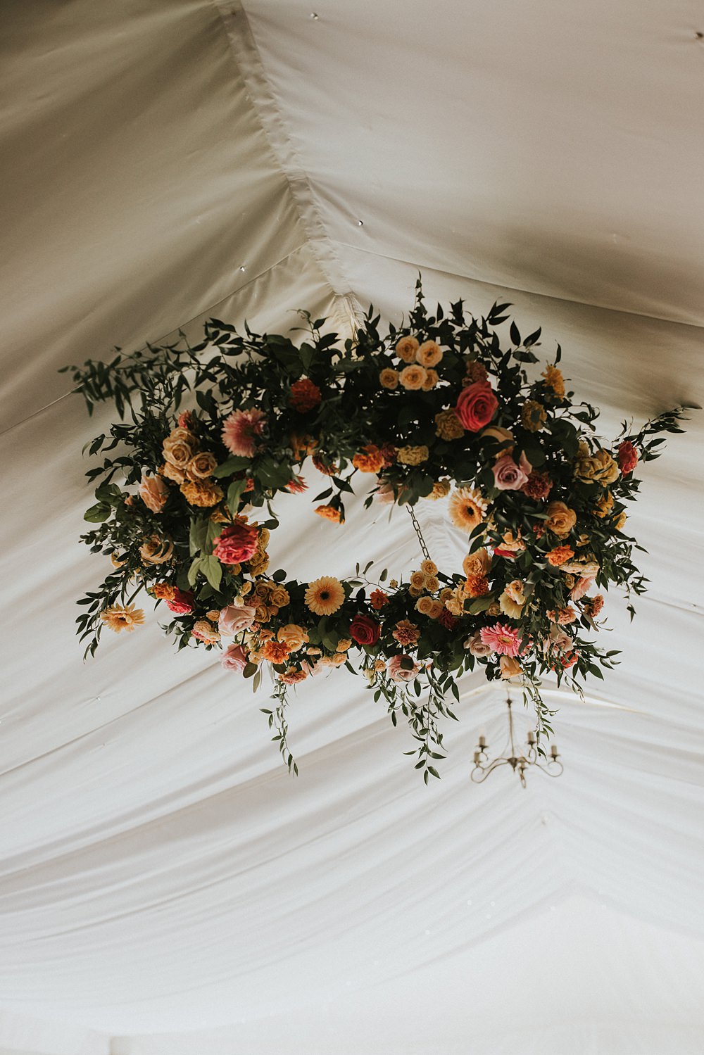 Marquee Reception Decor Flower Hoop Kent Coast Wedding Peter Reynolds Photography