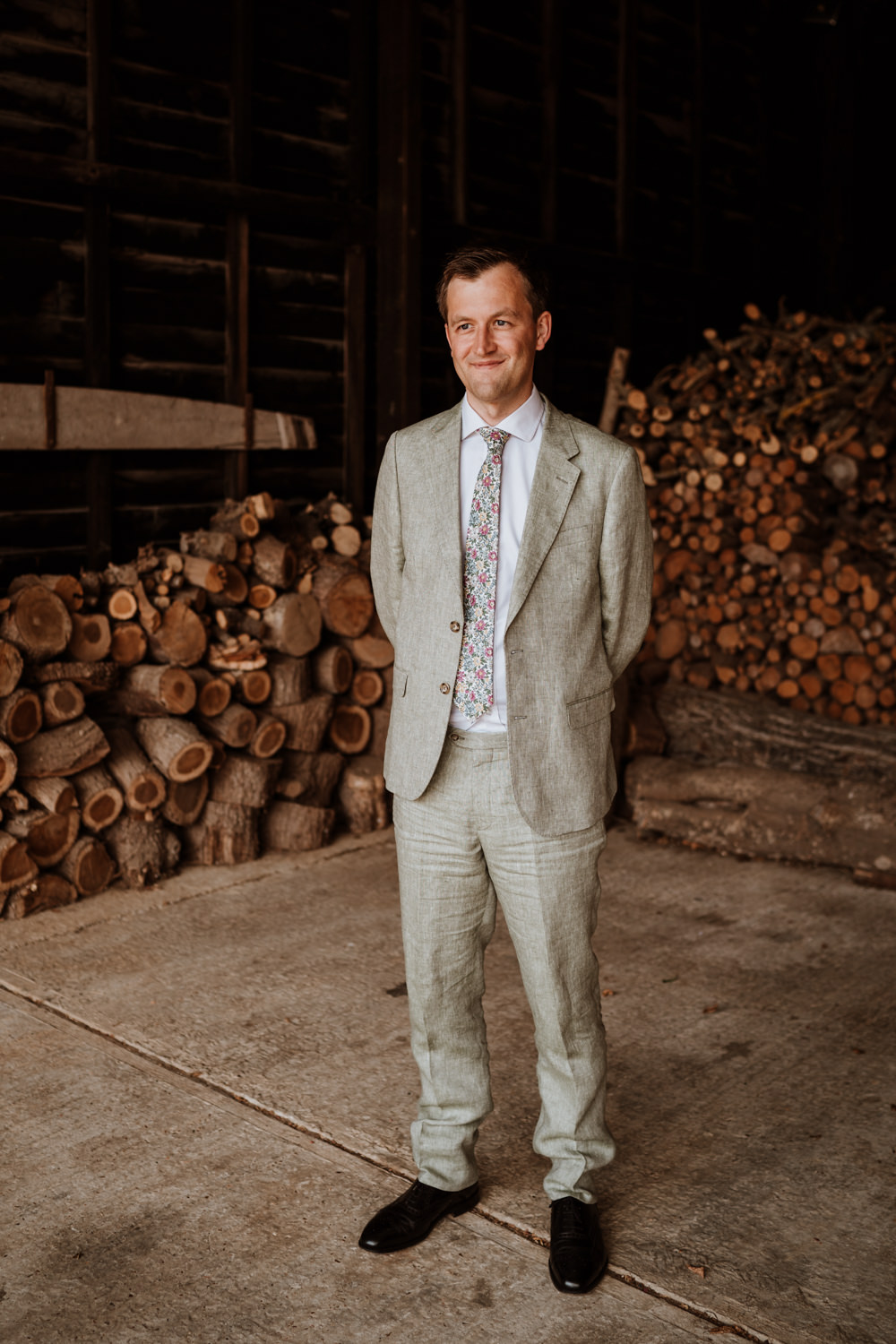 Kent Farm Barn Wedding Nicola Dawson Photography Grey Suit Groom Floral Tie