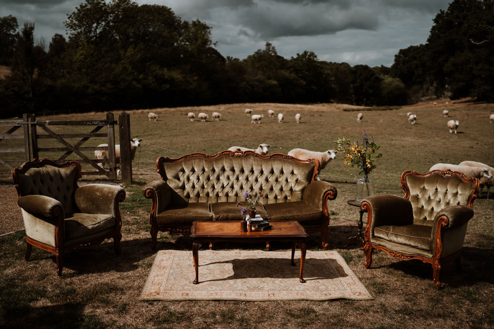 Vintage Sofa Seating Area Kent Farm Barn Wedding Nicola Dawson Photography