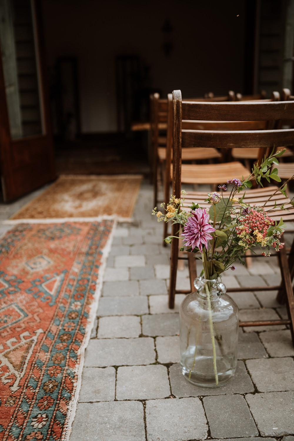 Aisle Flowers Rug Ceremony Kent Farm Barn Wedding Nicola Dawson Photography