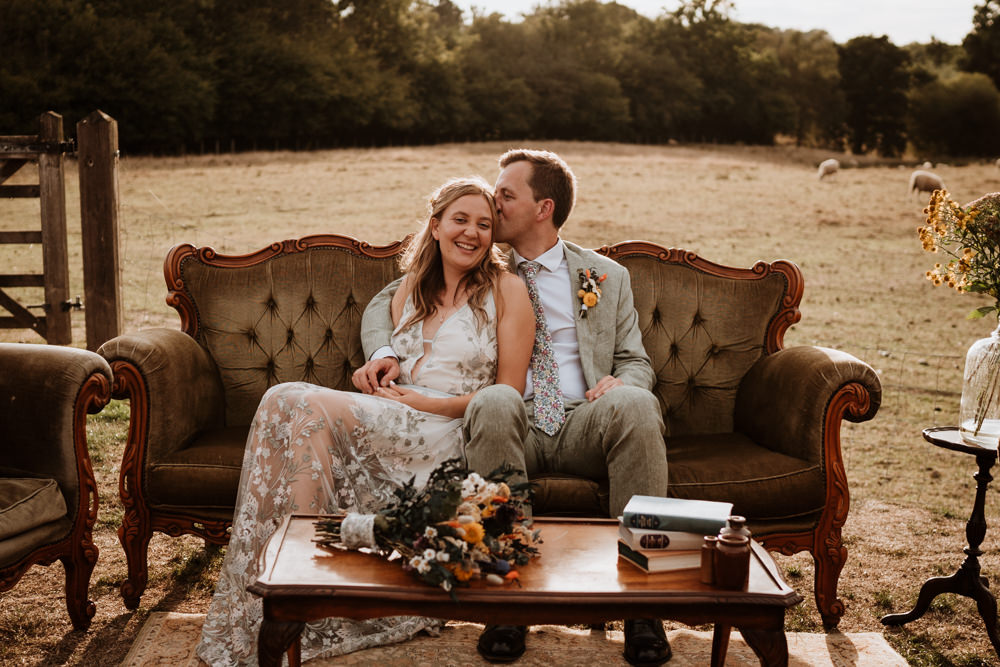 Vintage Sofa Seating Area Kent Farm Barn Wedding Nicola Dawson Photography