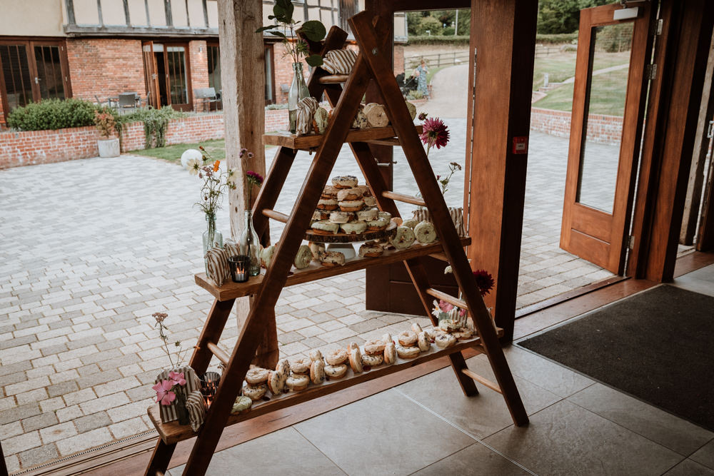 Donut Dessert Cake Stand Ladder Kent Farm Barn Wedding Nicola Dawson Photography