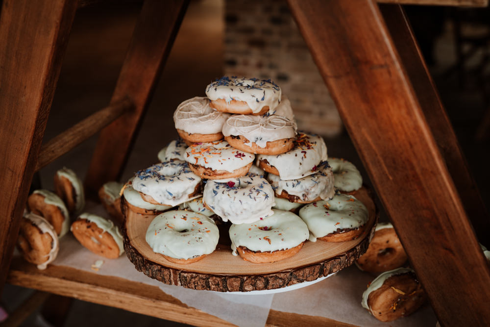 Donut Dessert Cake Stand Ladder Kent Farm Barn Wedding Nicola Dawson Photography