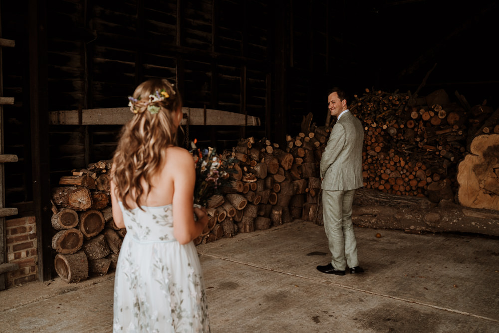 First Look Kent Farm Barn Wedding Nicola Dawson Photography