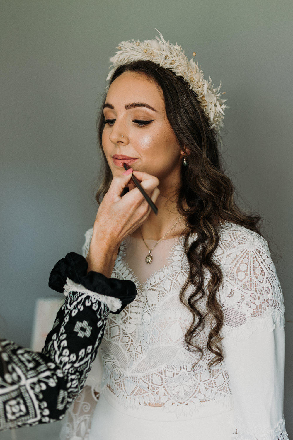 Bride Bridal Hair Waves Gypsophila Flower Crown Make Up Glowy La Mon Hotel Spa Wedding Victoria Whiting Photography