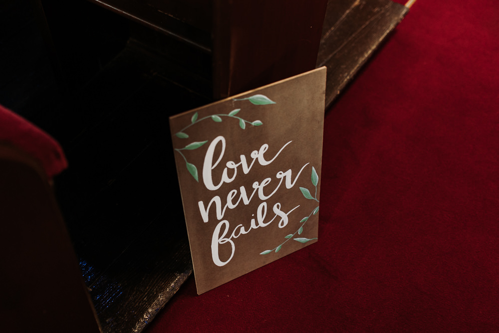 Wooden Painted Sign La Mon Hotel Spa Wedding Victoria Whiting Photography
