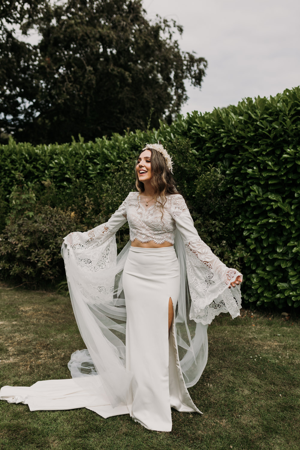 Dress Gown Bride Bridal Boho Lace Long Sleeves La Mon Hotel Spa Wedding Victoria Whiting Photography