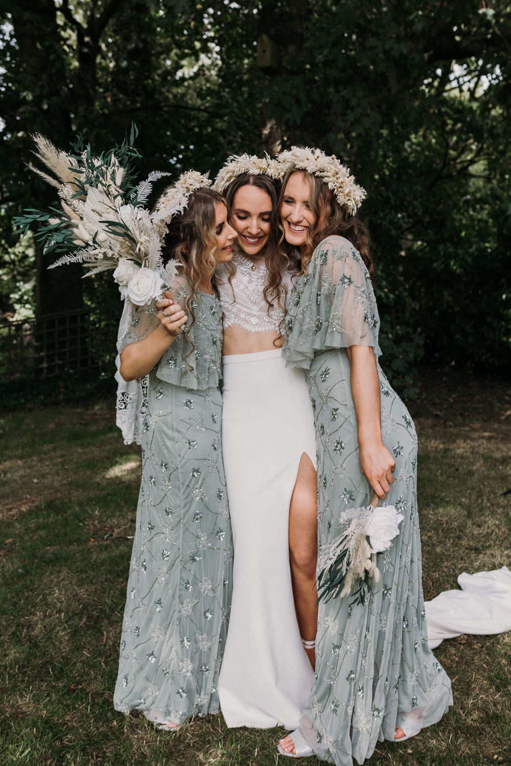 Green Sequin Bridesmaid Dresses Flower Crowns La Mon Hotel Spa Wedding Victoria Whiting Photography