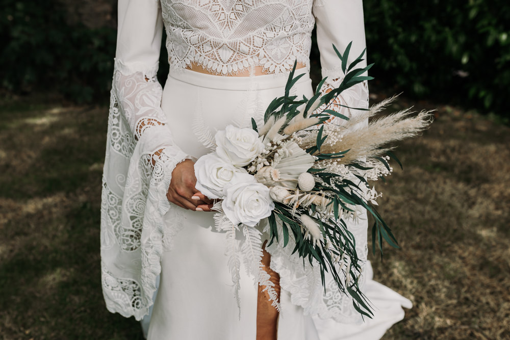 Bouquet Flowers Bride Bridal Rose Dried Pampas Grass La Mon Hotel Spa Wedding Victoria Whiting Photography