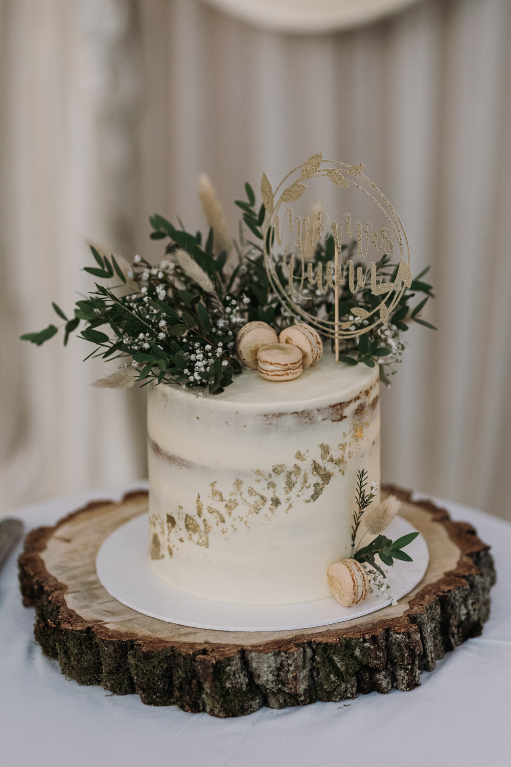 Semi Naked Cake Gold Leaf Macarons La Mon Hotel Spa Wedding Victoria Whiting Photography