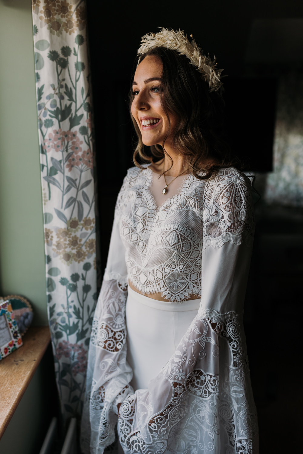 Dress Gown Bride Bridal Boho Lace Long Sleeves La Mon Hotel Spa Wedding Victoria Whiting Photography
