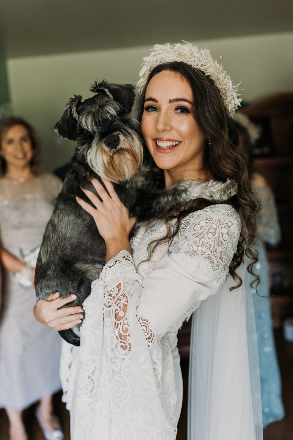 Bride Bridal Hair Waves Gypsophila Flower Crown Dog La Mon Hotel Spa Wedding Victoria Whiting Photography