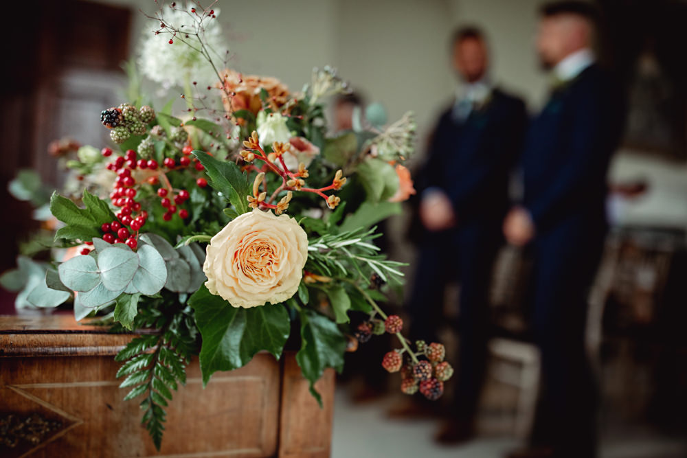 Aisle Ceremony Flowers Toffee Rose Coral Berries Lincolnshire Country Estate Wedding HBA Photography