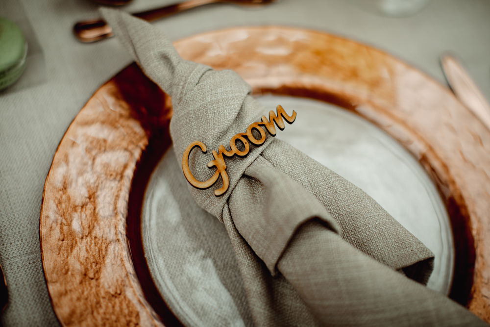 Laser Cut Place Name Green Napkin Knot Lincolnshire Country Estate Wedding HBA Photography