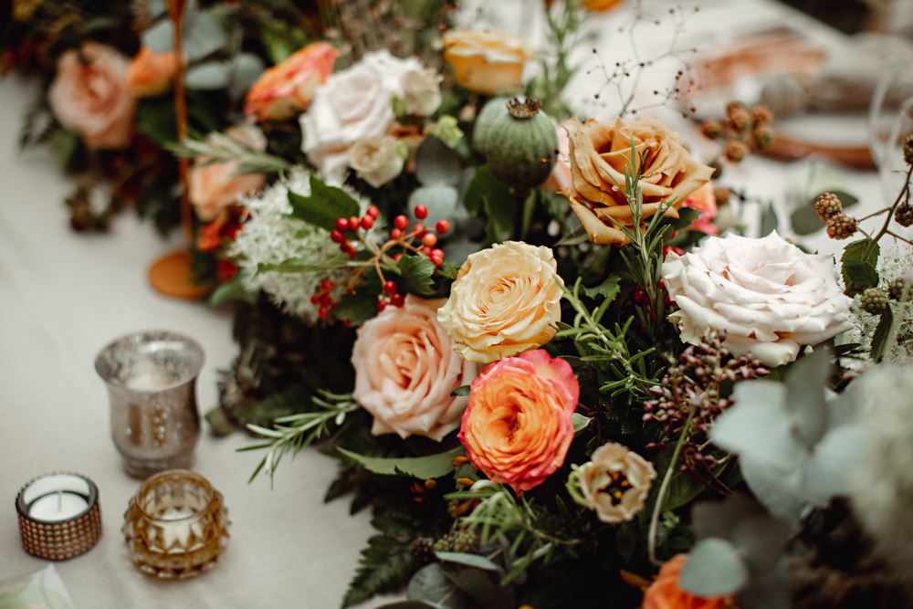 Table Flowers Toffee Rose Coral Berries Lincolnshire Country Estate Wedding HBA Photography