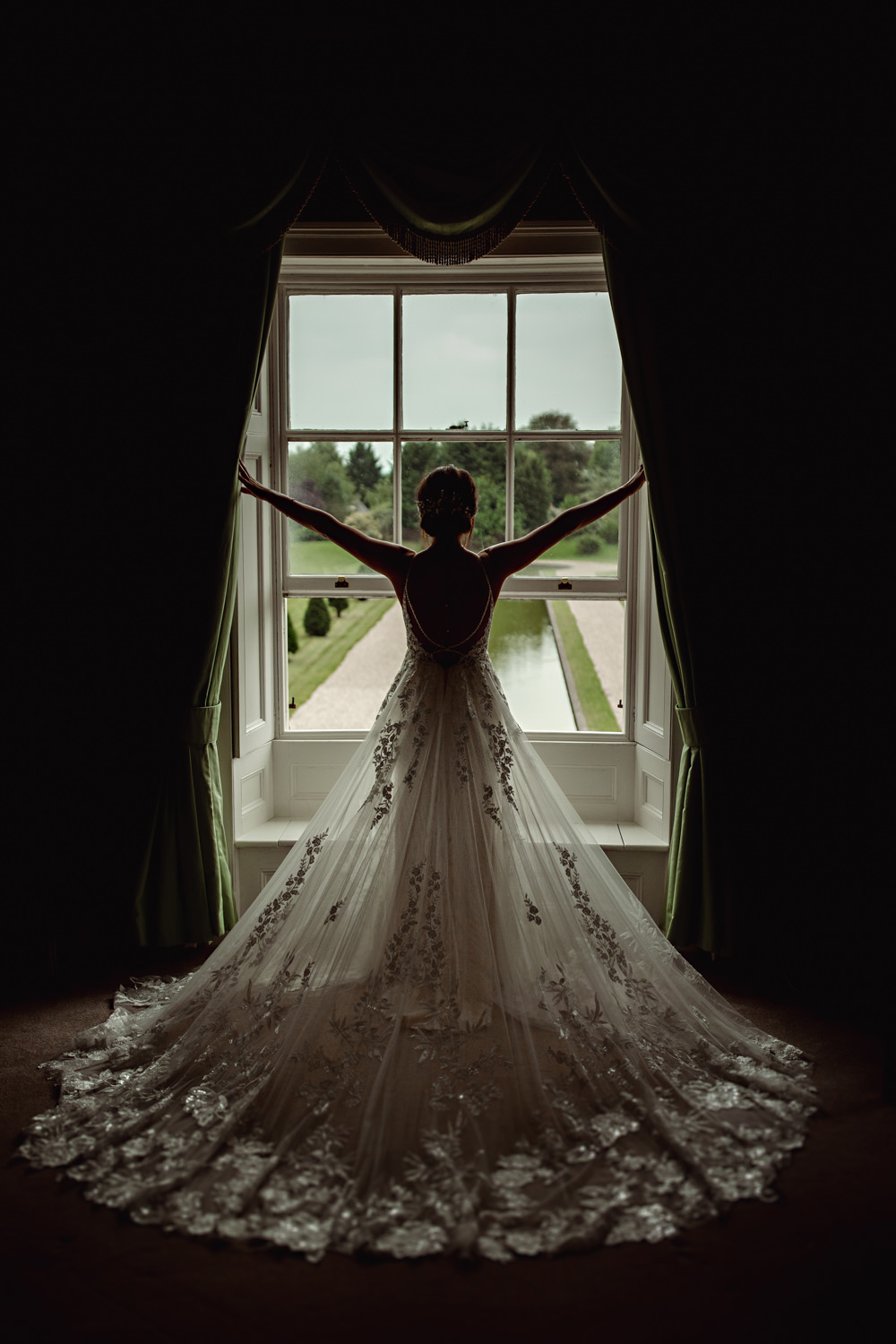 Dress Gown Bride Bridal Lace Tulle Train Lincolnshire Country Estate Wedding HBA Photography