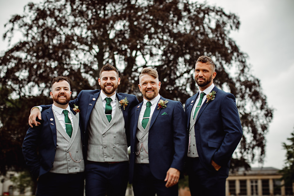 Groom Groomsmen Navy Suit Green Tie Grey Waistcoat Lincolnshire Country Estate Wedding HBA Photography