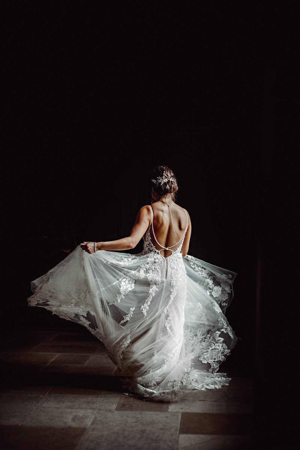 Dress Gown Bride Bridal Lace Tulle Train Lincolnshire Country Estate Wedding HBA Photography