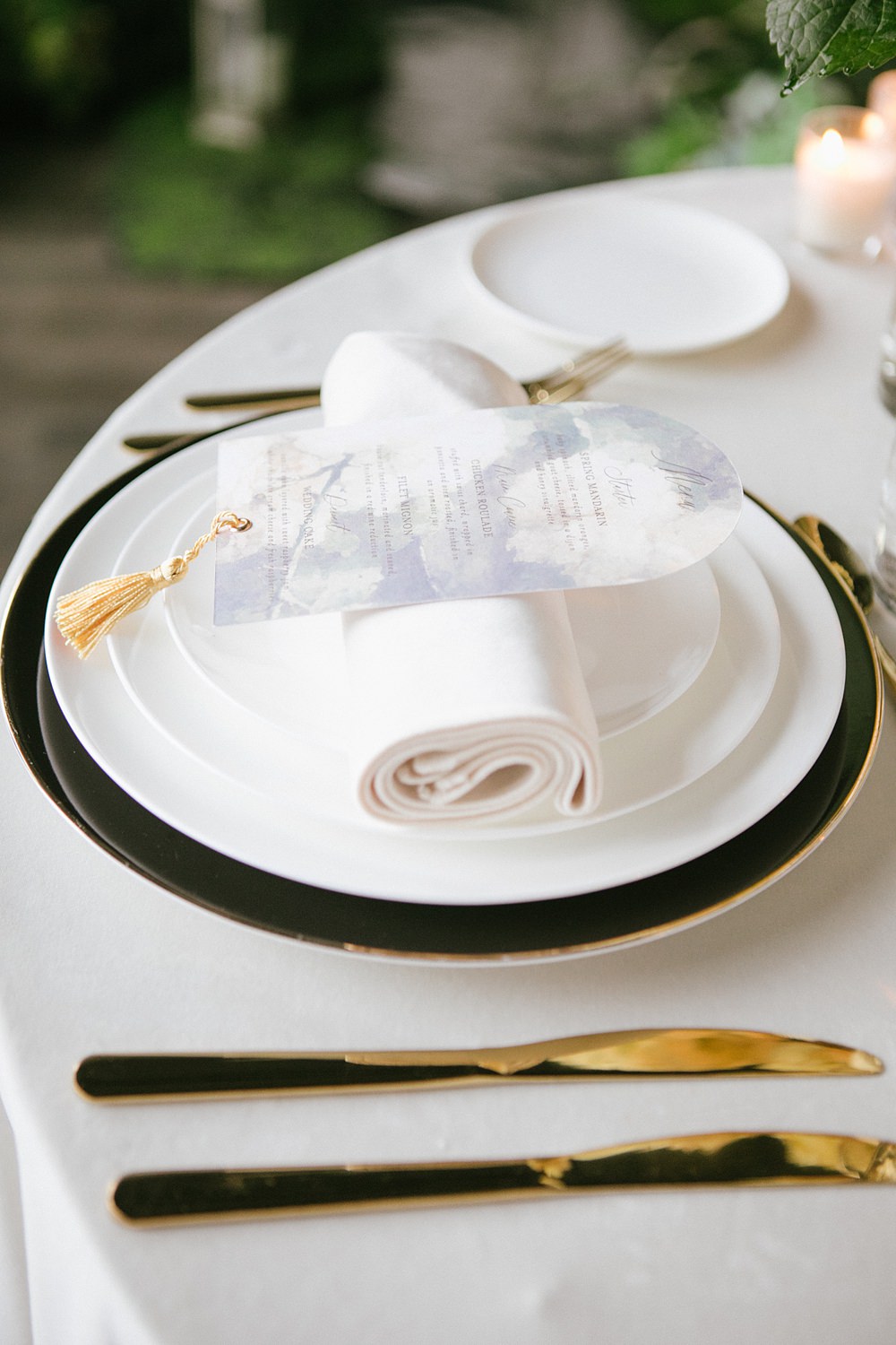 Place Setting Gold Cutlery Tassel Menu Loft Wedding Ideas Rosetta Li Weddings