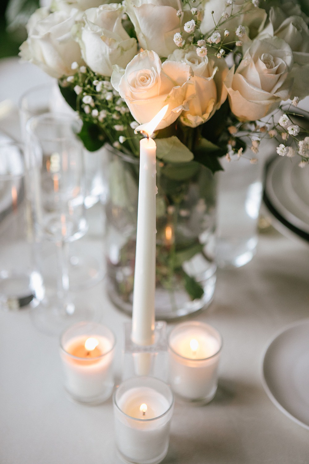 White Candle Table Decor Loft Wedding Ideas Rosetta Li Weddings