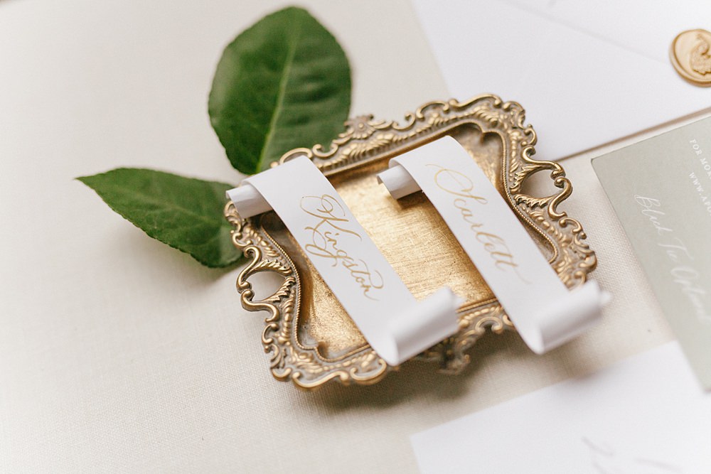 Scroll Gold Calligraphy Place Name Loft Wedding Ideas Rosetta Li Weddings