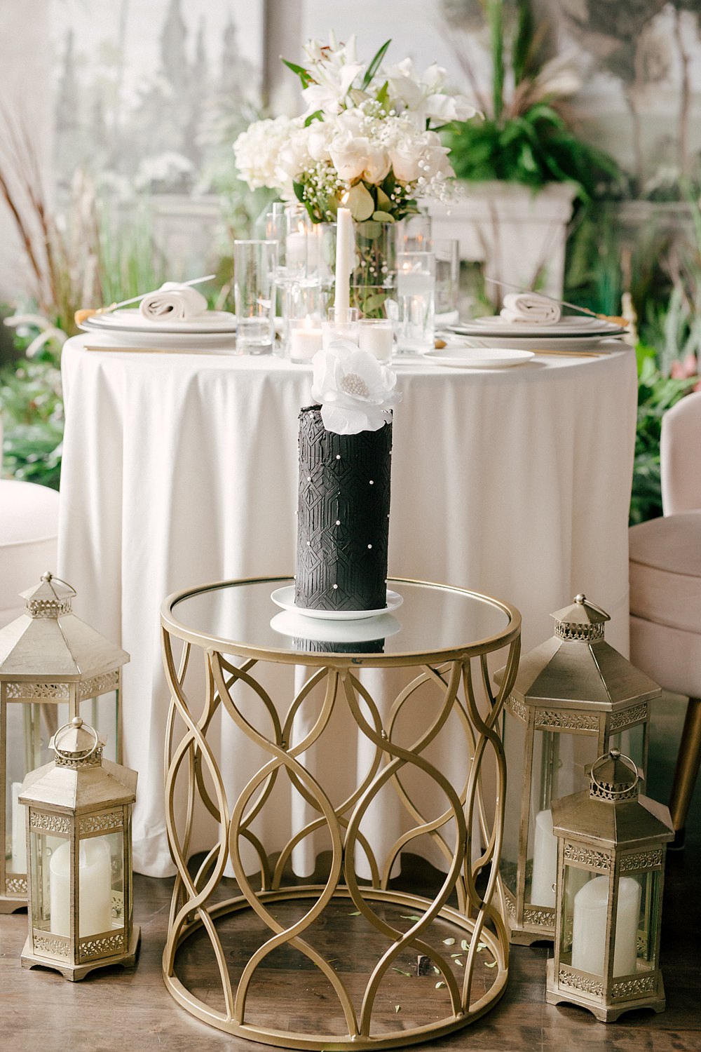 Cake Side Table Gold Loft Wedding Ideas Rosetta Li Weddings