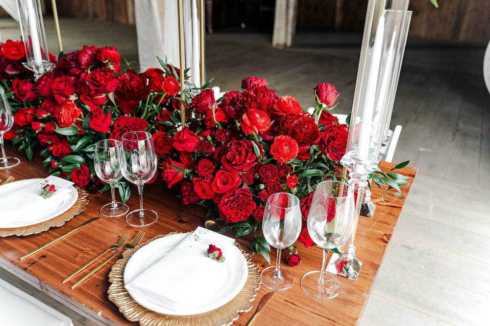 Flower Arrangement Centrepiece Table Decor Red Rose Wedding Ideas Brandon and Serena Photography