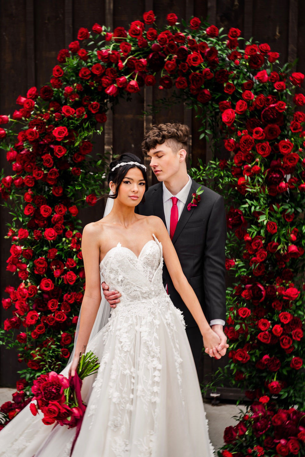 Flower Arch Red Rose Wedding Ideas Brandon and Serena Photography