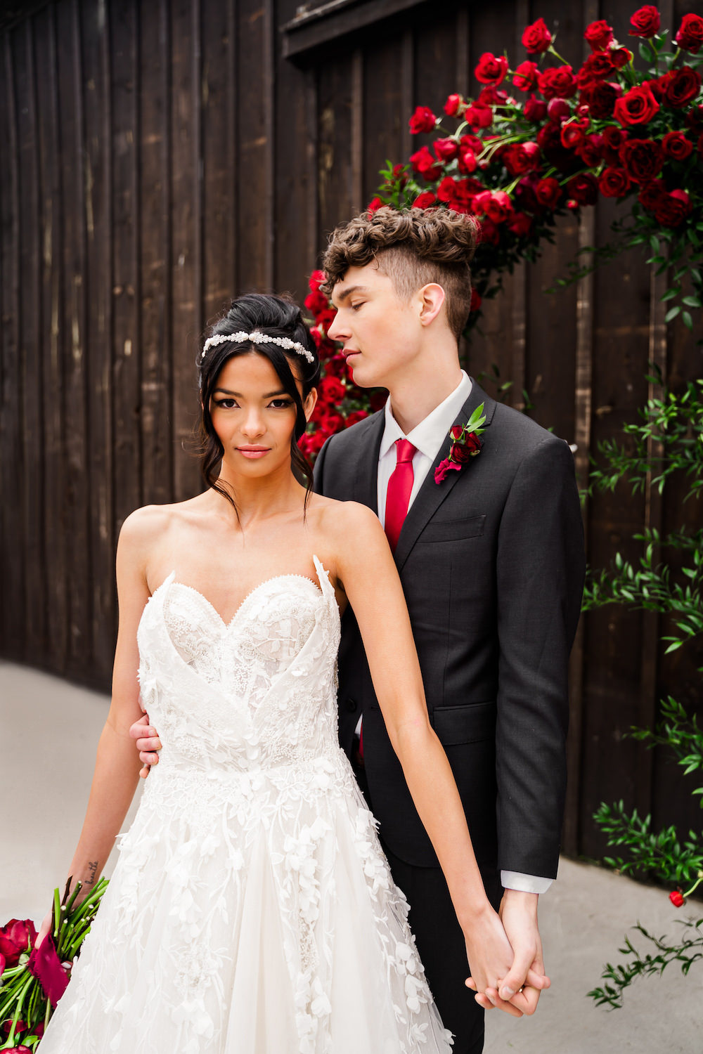 Strapless Dress Gown Bride Bridal Red Rose Wedding Ideas Brandon and Serena Photography