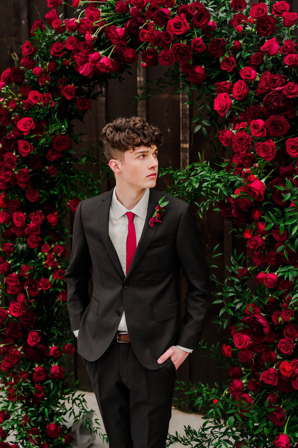 Black Suit Groom Tie Red Rose Wedding Ideas Brandon and Serena Photography