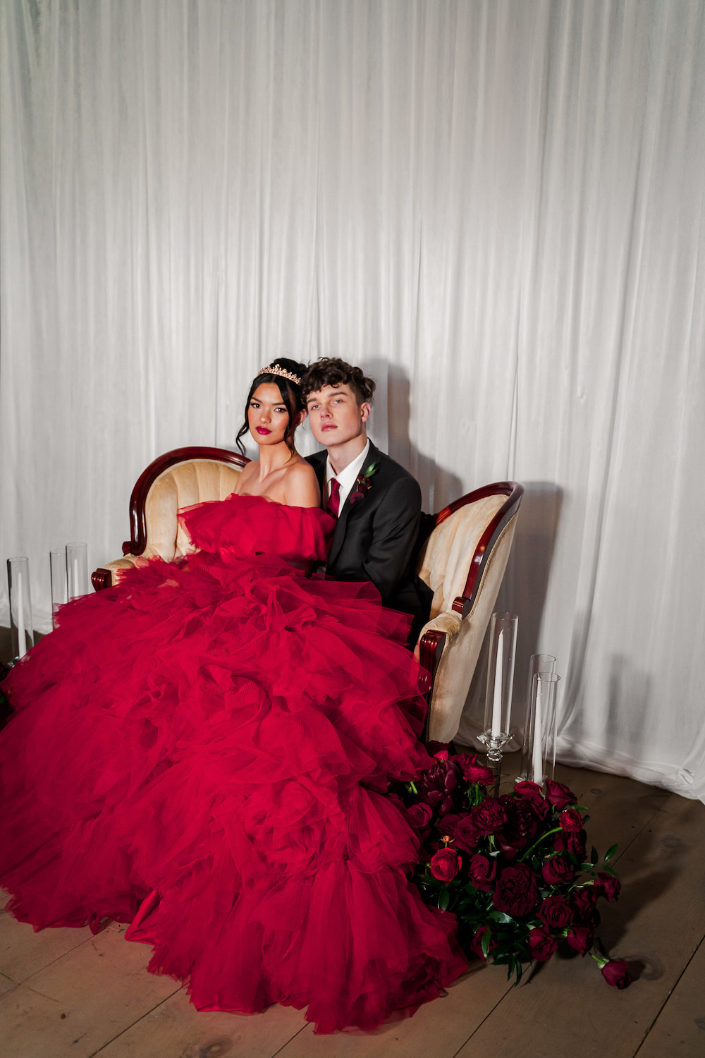 Ruffle Dress Gown Bride Bridal Red Rose Wedding Ideas Brandon and Serena Photography